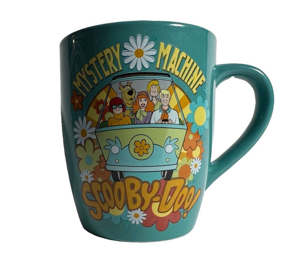 Scooby-Doo Mystery Machine 25 oz Ceramic Mug Silver Buffalo Teal Floral